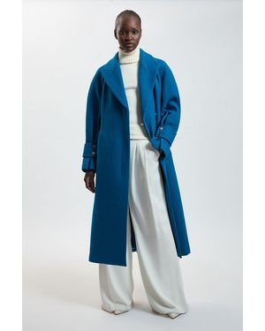 Karen Millen Wool Belted Maxi Trench Coat - Blue