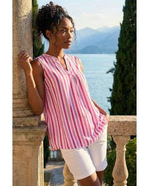 Roman Stripe Print Pleated Vest Top - Pink