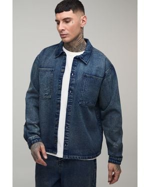 BoohooMAN Tall Extreme Washed Oversized Denim Shirt - Blue