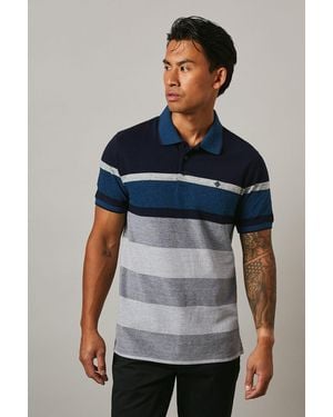MAINE Orlando Stripe Polo Shirt Cotton - Blue