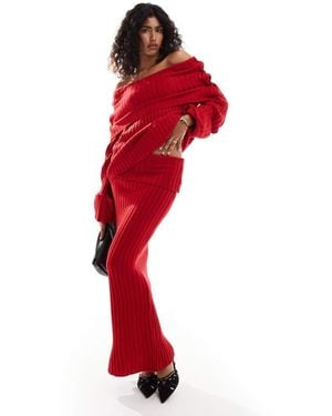 SNDY'S Rib Knit Foldover Maxi Skirt Co-Ord - Red