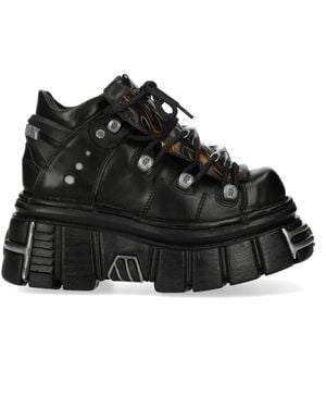 New Rock M-106N-C86 Flame Leather Gothic Ankle Platform Boots - Black