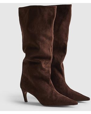 River Island High Leg Boots Faux Suede Textile - Brown