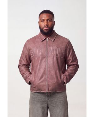 BoohooMAN Plus Regular Tumble Pu Applique Harrington Jacket - Red
