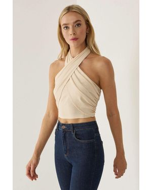 Hiccup Choker Collar Crop Top - Blue