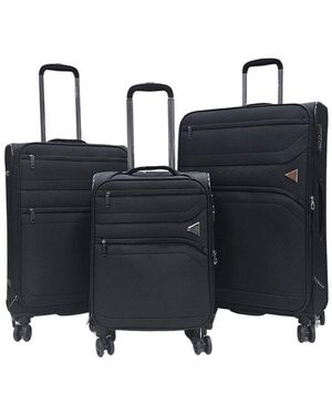 Infinity Leather Lightweight 8 Wheel Travel Luggage Suitcases Nylon - Black