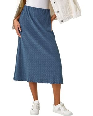 Roman Textured Fluted Hem Midi Skirt - Blue