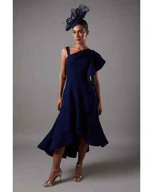 Coast One Shoulder Crepe Ruffle Midi Dress - Blue