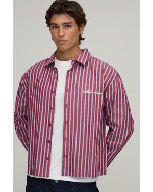 BoohooMAN Oversized Embroidered Boxy Long Sleeve Stripe Shirt