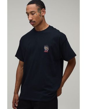 BoohooMAN Oversized Tiger Embroidered T-Shirt - Blue