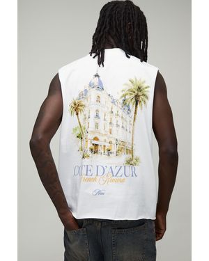 BoohooMAN Oversized Boxy French Riviera Print Tank Cotton - Black