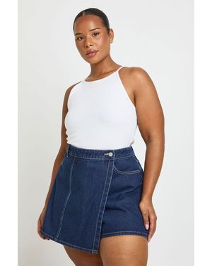 Boohoo Plus Wrap Front Skort - Blue