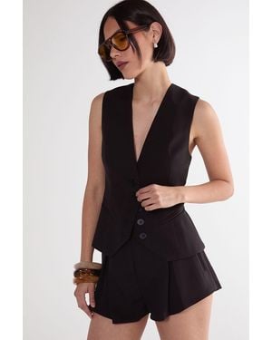 Nasty Gal Tailored Button Through Waistcoat - Black