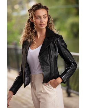 Ashwood Leather Genuine Biker Jacket With Zippered Pockets - Black