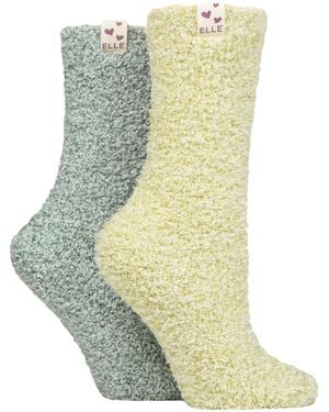 Elle 2 Pack Ladies Two Tone Cosy Bed And Home Socks - Green