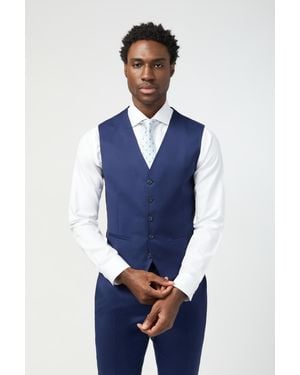 Alexandre Silver Label Slim Fit Italian Super 110''s Twill Waistcoat - Blue