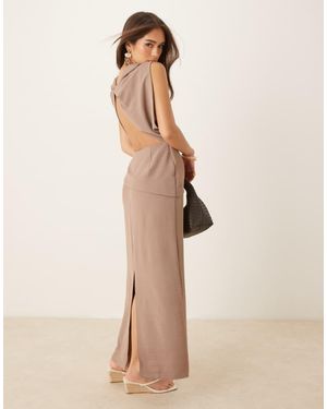 ASOS Asymmetric Twist Back Midi Dress - Natural