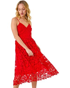 D.u.s.k Crochet V-Neck Cami Midi Dress - Red
