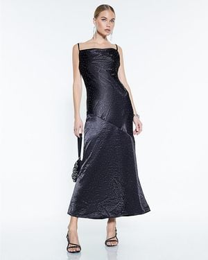 River Island Slip Midi Dress Satin Diamante Detail - Blue