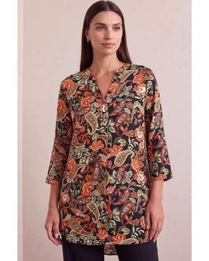 Roman Paisley Longline Top - Brown