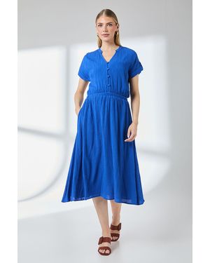 PRINCIPLES Elasticated Waist Crinkle Viscose Midi Dress - Blue