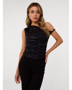 Pink Vanilla Twist Shoulder Disco Top - Black
