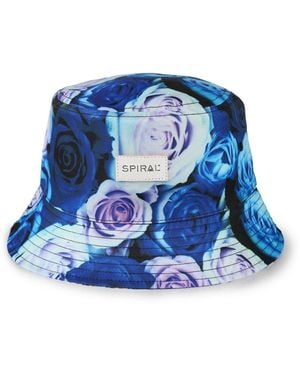 Spiral Accessories Floral Patterned All Around Brim Bucket Hat - Blue