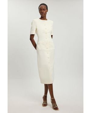 Karen Millen Petite Satin Tux Short Sleeve Tailored Midi Dress - Natural