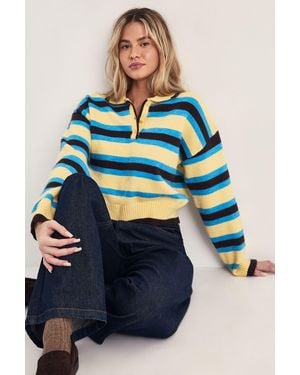 Nasty Gal Stripe Knitted Polo Jumper - Blue