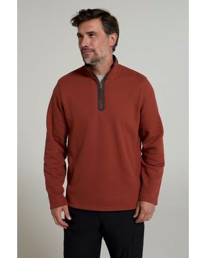 Mountain Warehouse 'Beta Contrast' Fleece Top Zip Neck Comfy Casual Midlayer Cotton - Red