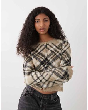 Collusion Fluffy Knitted Shrunken Cardigan - Grey