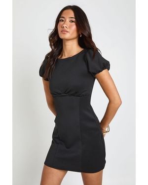 Boohoo Puff Sleeve Bust Detail Shift Dress - Black
