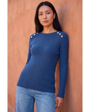 Roman Button Detail Knit Jumper - Blue