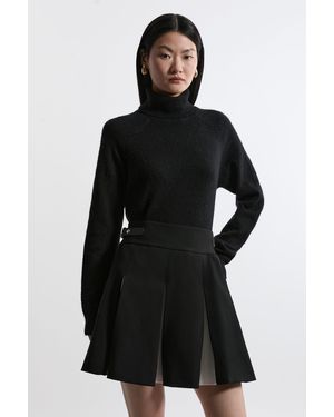Karen Millen Compact Stretch Colour Block Pleated Tailored Mini Skirt - Black