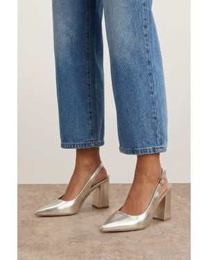 Oasis Nicola Faux Metallic Leather Slingback Pointed Court Shoes - Blue