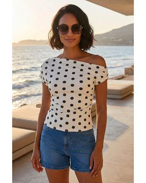 D.u.s.k Polka Dot Drape Side Top - White