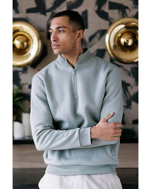 Brave Soul Funnel Neck 1/4 Zip Sweatshirt - Green