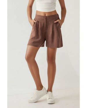 Hiccup High Waist Pleated Lyocell Soft Touch Shorts - Brown
