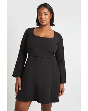 Boohoo Plus Scoop Neck Ruched Waist Skater Dress - Black