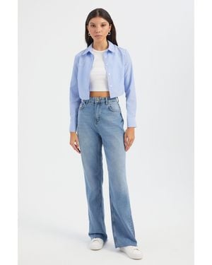 Hiccup High Waist Straight Leg Jeans - Blue
