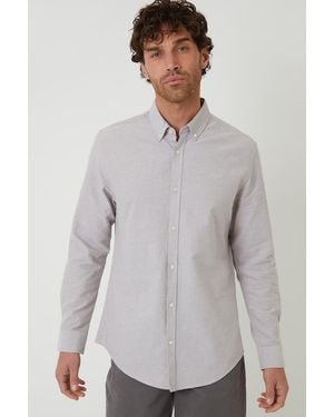 Threadbare Oxford Cotton Slim Fit Long Sleeve Shirt - Grey