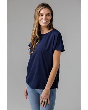 French Connection Crew Neck Short Sleeve Crepe Top - Blue