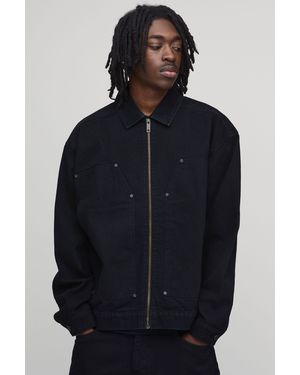 BoohooMAN Carpenter Zip Up Co-Ord Denim Jacket - Blue