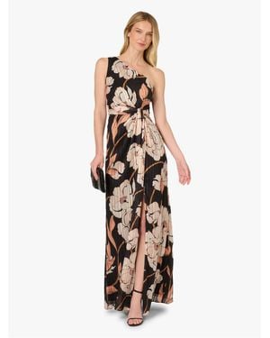 Adrianna Papell Draped Floral Ribbon Gown - White