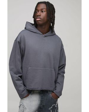 BoohooMAN Oversized Shrunken Raw Edge Loopback Hoodie - Grey