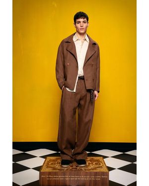 Giesto Buttoned Linen Jacket With Collar - Yellow