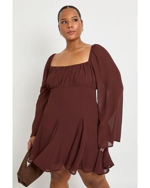 Boohoo Plus Chiffon Godet Skater - Red