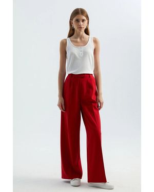 Hiccup Round Neck Buttoned Tank Top - Red