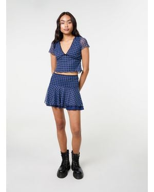 Pink Vanilla Check Ruffle Mini Skirt - Blue