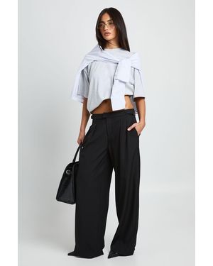 Boohoo Adjustable Waist Wide Leg Tailored Trousers - White